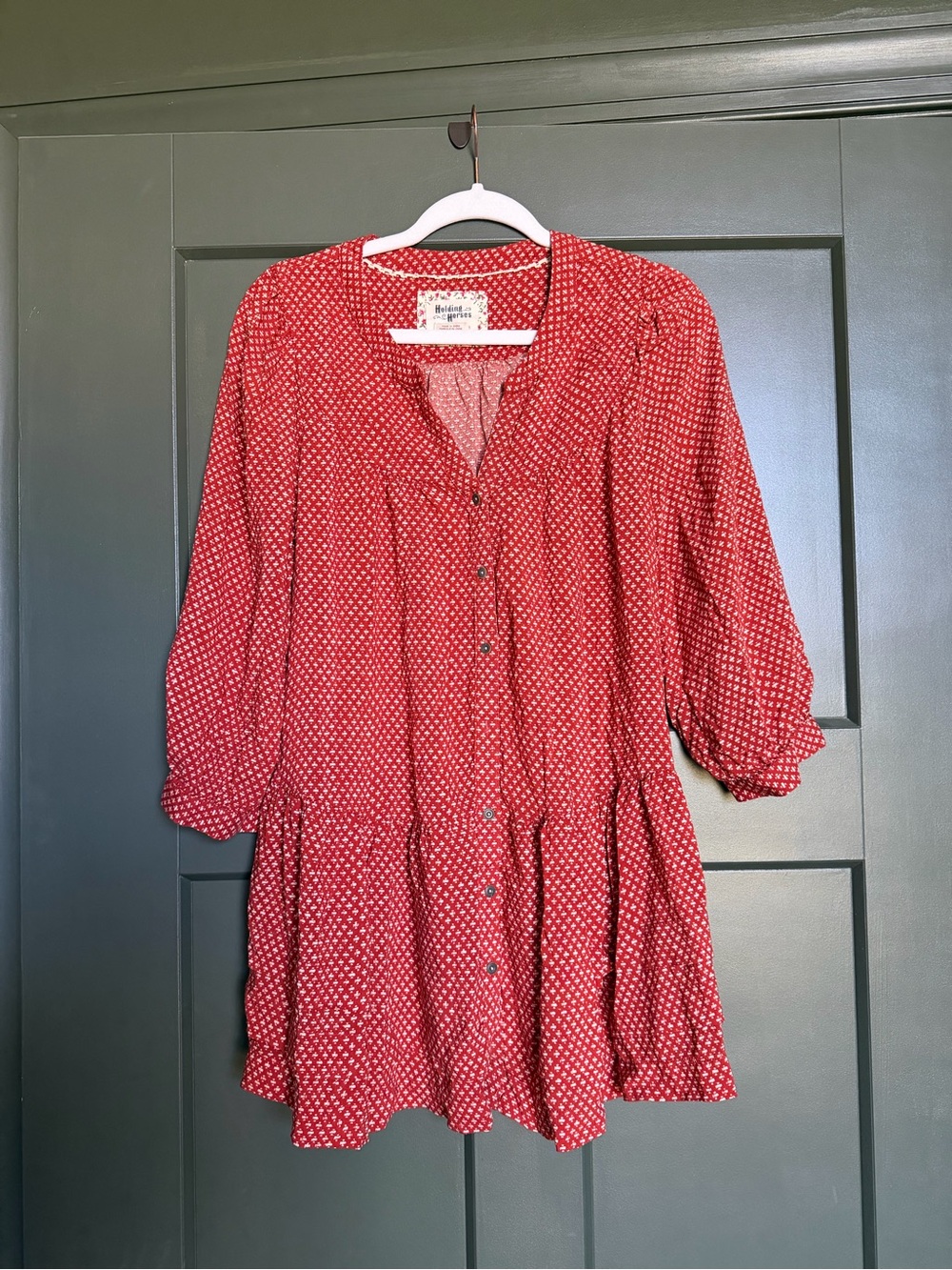 Anthropologie Red Floral-Print Button Shirt
